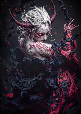 Demon Woman with Red Horns