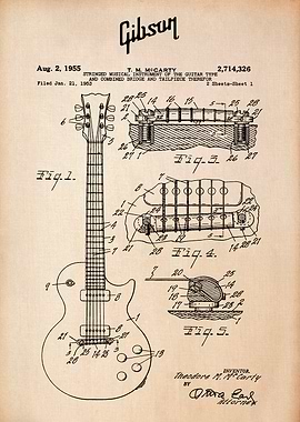 Gibson Guitar Patent Blueprint