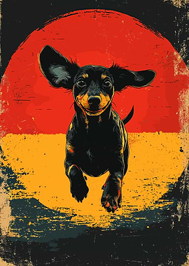 Dachshund Running Sunset