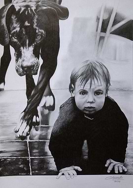 Dog and Child Drawing