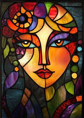 Stained Glass Woman Portrait