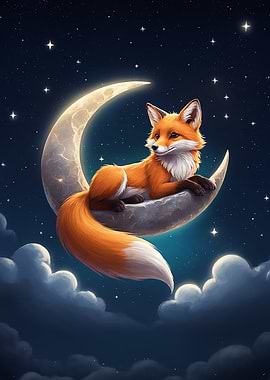 Fox on Crescent Moon