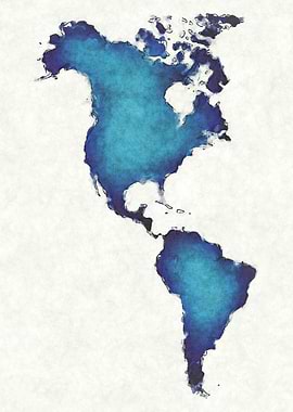 America continent watercolor map