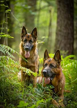 German Shepherds in Forest