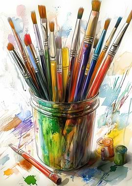Paintbrushes in Jar