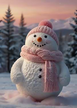 Smiling Snowman in Pink