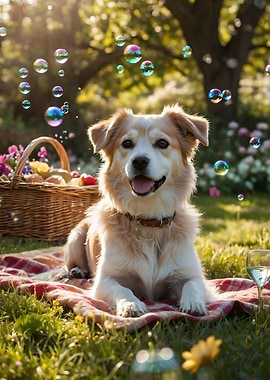 Dog on Picnic Blanket
