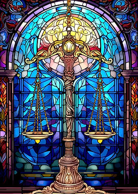 Stained Glass Scales of Justice