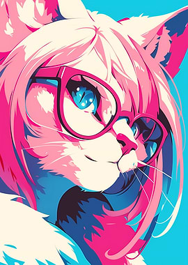 Pink Cat with Glasses