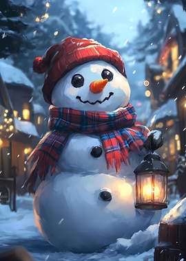 Smiling Snowman with Lantern Christmas