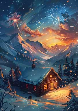 Cozy Cabin in Snowy Mountains