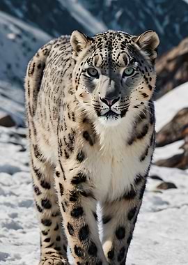 Snow Leopard in Snowy Landscape