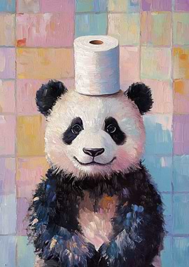 Panda with Toilet Paper Hat