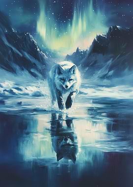 Arctic Fox Under Aurora Borealis