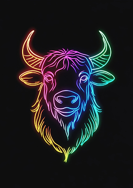 Rainbow Bull Line Art