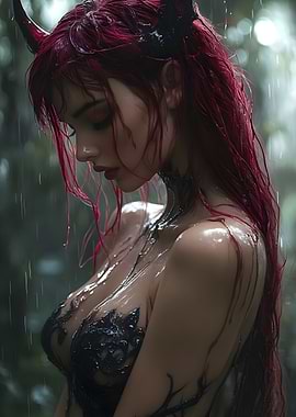 Red-Haired Demoness in Rain