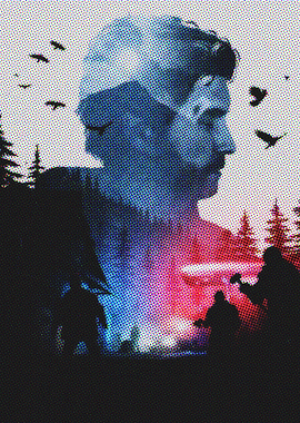 Silhouetted Figures in Forest