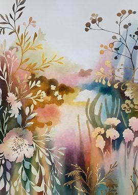 Golden Floral Watercolor