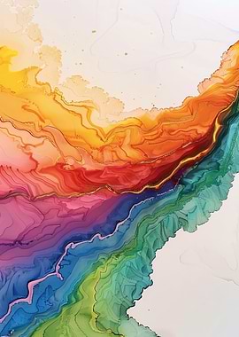 Abstract Rainbow Ink Cloud Road Art
