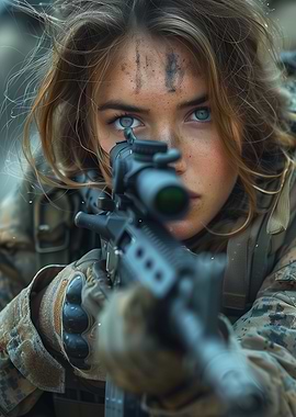 Female Soldier Aiming Rifle