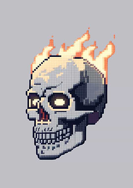 Pixel Skull with Flames