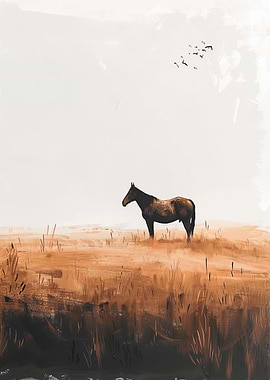 Lone Horse in Field