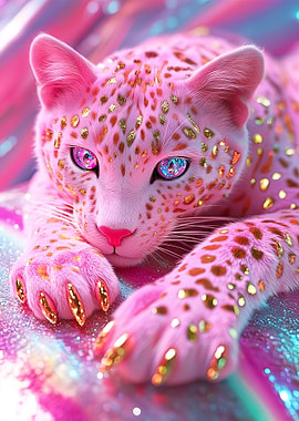 Pink Leopard with Gold Spots and Iridescent Eyes