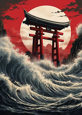 Torii Gate in Stormy Sea