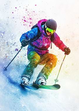 Skier in Colorful Snow