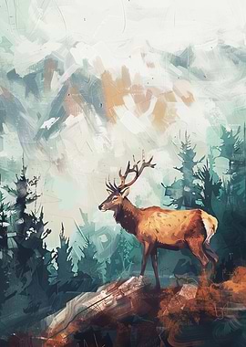 Majestic Deer in Mountain Landscape