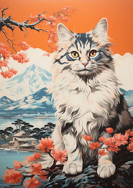 Cat with Mountain View