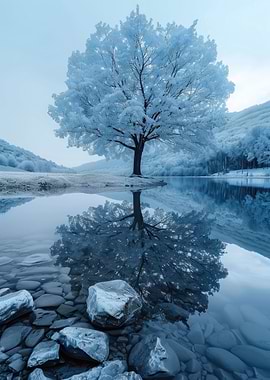 Snowy Tree Reflection