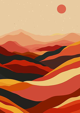 Modern Sunset Mountain Landscape