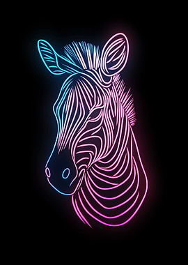 Neon Zebra Line Art