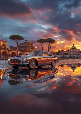 Aston Martin DB5 Car at Sunset in Rome