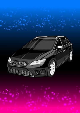 Black SEAT Leon Car Illustration