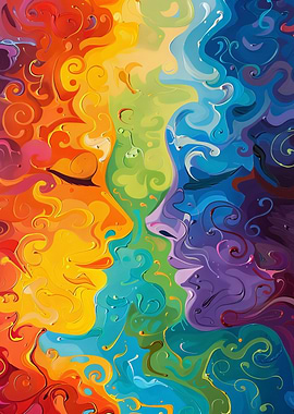 Abstract Rainbow Couple Portrait