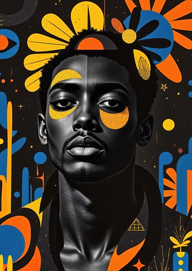 Abstract Portrait with Floral Motifs