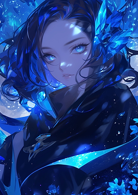 Blue Anime Girl with Crystal