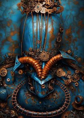 Steampunk Elegance: A Blue Mechanical Vision