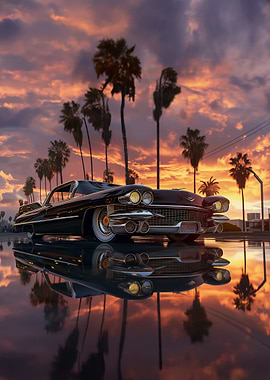 Classic Cadillac Deville Coupé 1960 Car at Miami Sunset