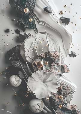 Abstract 3D Art with Gold Spheres