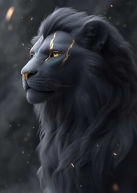 Black Lion with Gold Markings Animal