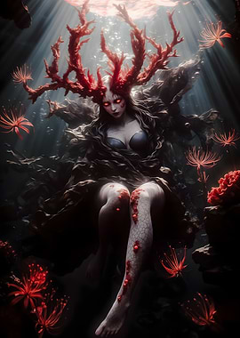 Dark Fantasy Woman with Antlers