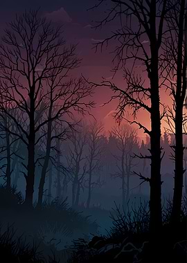 Silhouetted Forest at Dusk