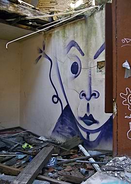 Graffiti Face in Abandoned Room