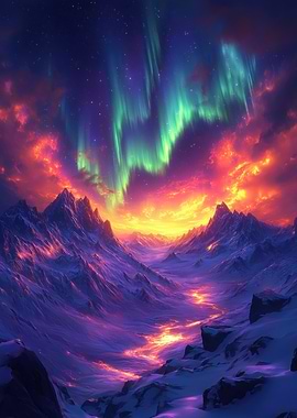 Aurora Borealis Mountain Landscape