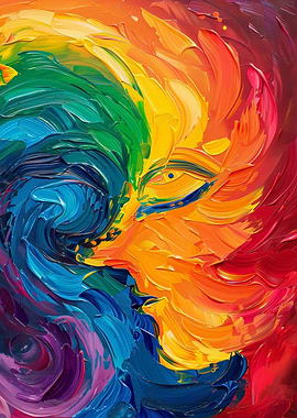 Abstract Rainbow Flame Face