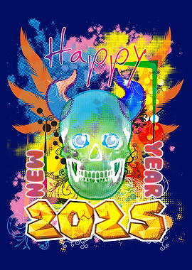 Happy New Year 2025 Skull Art
