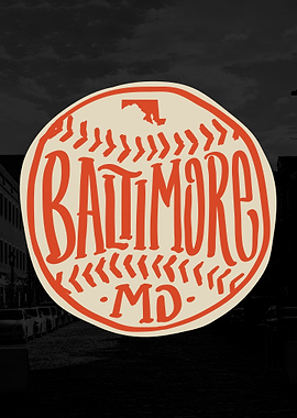 Baltimore Maryland Hand-Illustrated Baseball Typography Art
